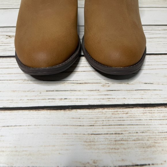 NEW Women's Just Fab Cognac Brown Ankle Booties Shoes Business Casual Dressy - Picture 2 of 9